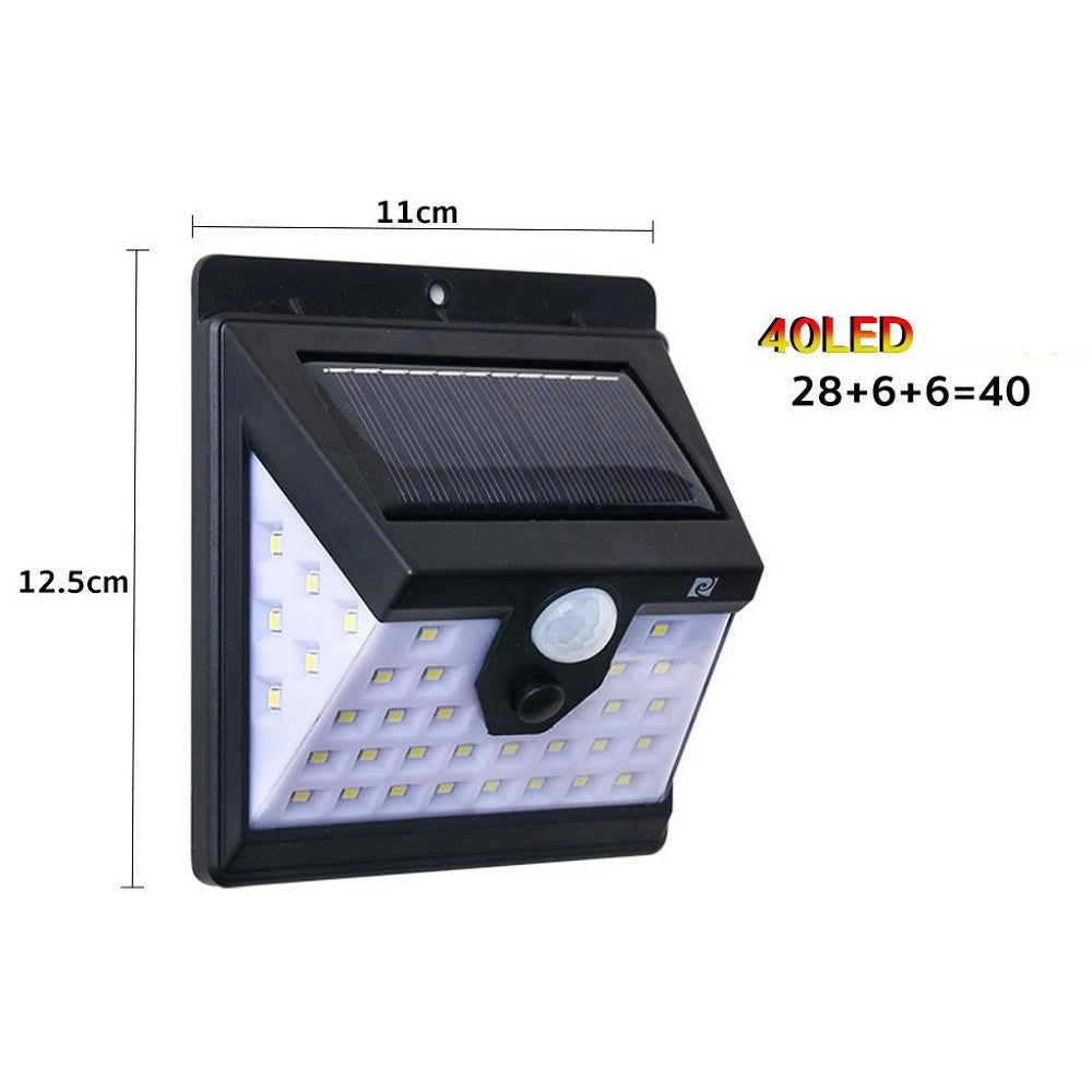Trade Shop - Faro 40 Led Con Pannello Solare E Sensore Di Movimento Faretto Crepuscolare -