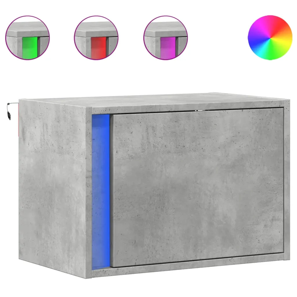 Comodino | Armadio da Notte | Mobiletto da notte a Parete con Luci LED Grigio Cemento