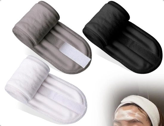 Set di fascia per capelli - 3 pezzi - Fascia per capelli adattabile - Fascia per capelli cosmetica - Tessuto elastico morbido - Ideale per make-up e sport - Fascia per make-up