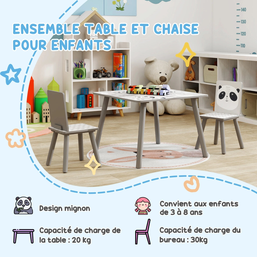 Set tavolo e sedie per bambini ¨C Xylo ¨C Con 2 sedie motivo animali grigio