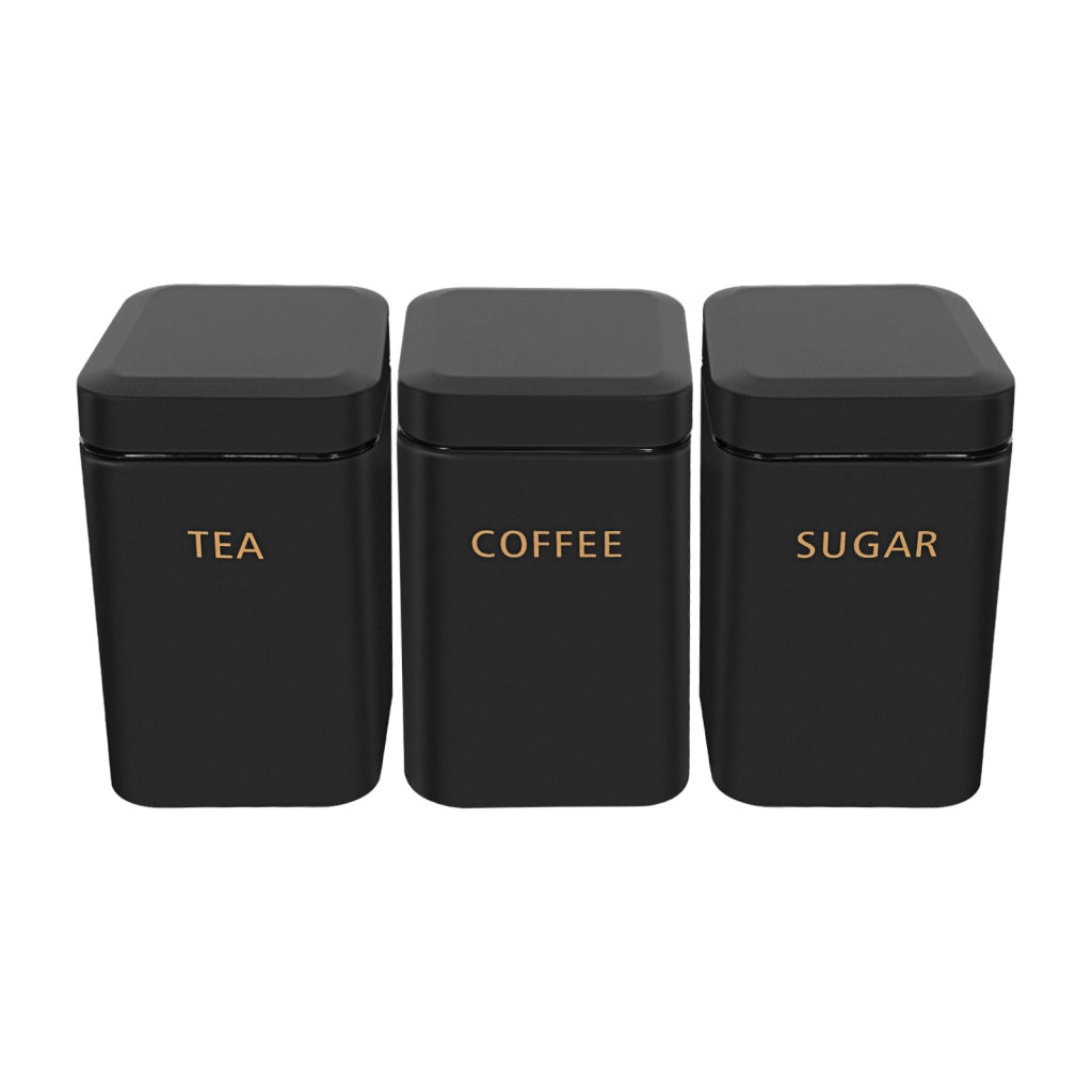 Insieme 3 Scatole per Tè Caffè Zucchero 9x14,5cm Ermetiche Nero Cheffinger