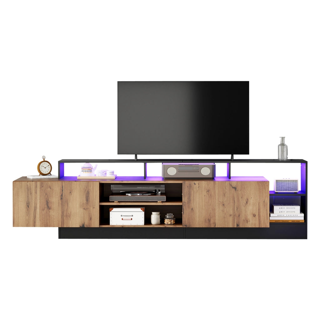 Cassettiera per TV in truciolato; nero e rovere; lunghezza 190 cm