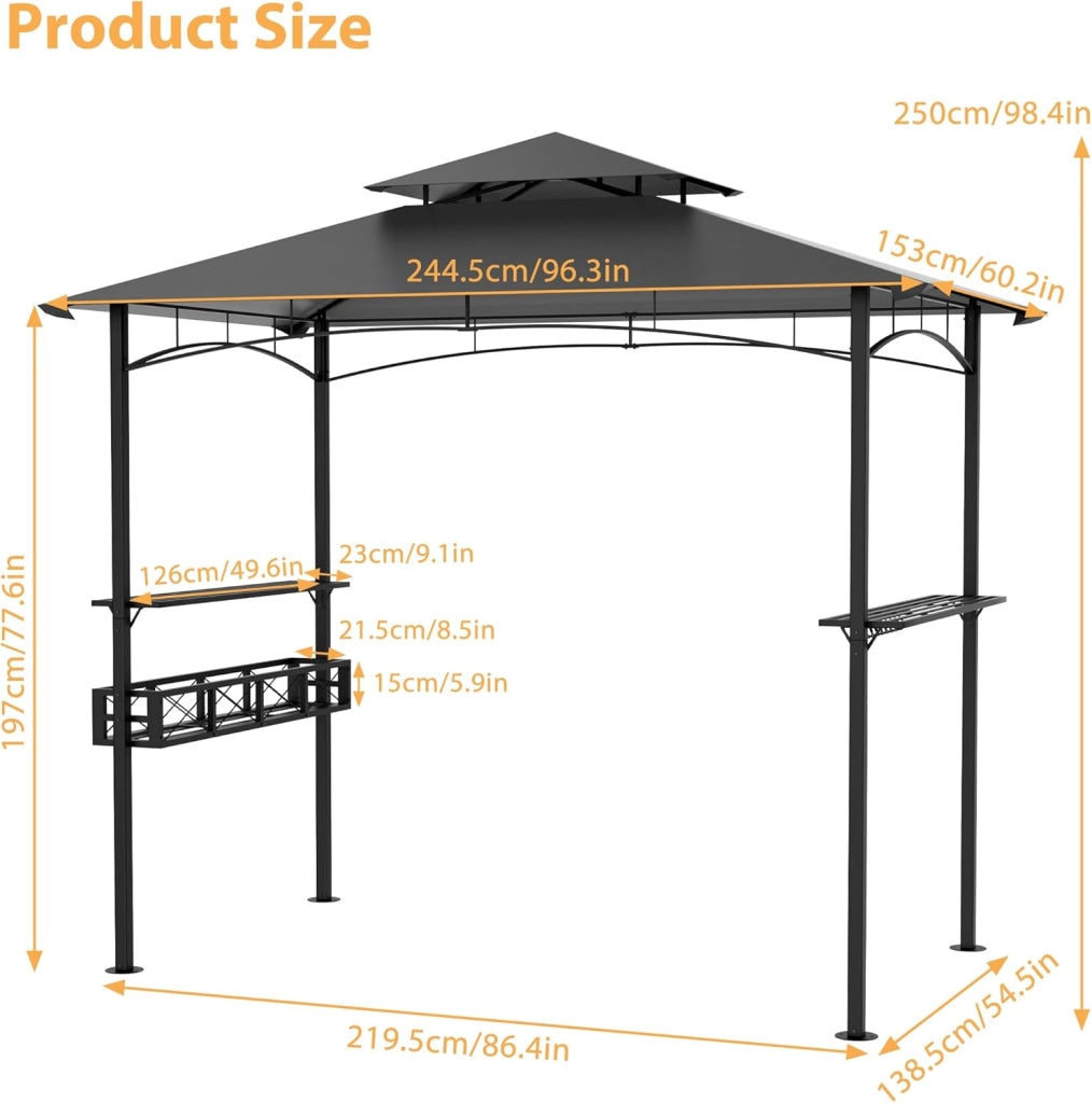 Gazebo per barbecue, 244 x 138 x 250 cm, gazebo da giardino con bancone da bar e tetto a doppio strato, per giardino, per feste, protezione UV