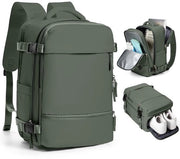 Borsa a mano da viaggio 40x20x25 cm per bagaglio a mano per aereo sottobanco con tasca per laptop 14 pollici con cassetto per scarpe per uomo/donna/ragazzo/ragazza/adolescente, verde oliva