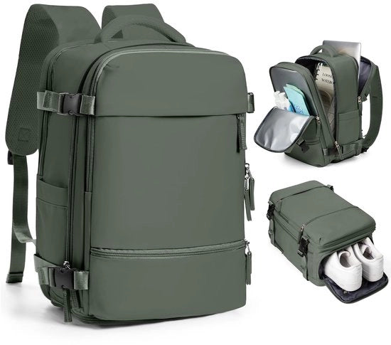 Borsa a mano da viaggio 40x20x25 cm per bagaglio a mano per aereo sottobanco con tasca per laptop 14 pollici con cassetto per scarpe per uomo/donna/ragazzo/ragazza/adolescente, verde oliva