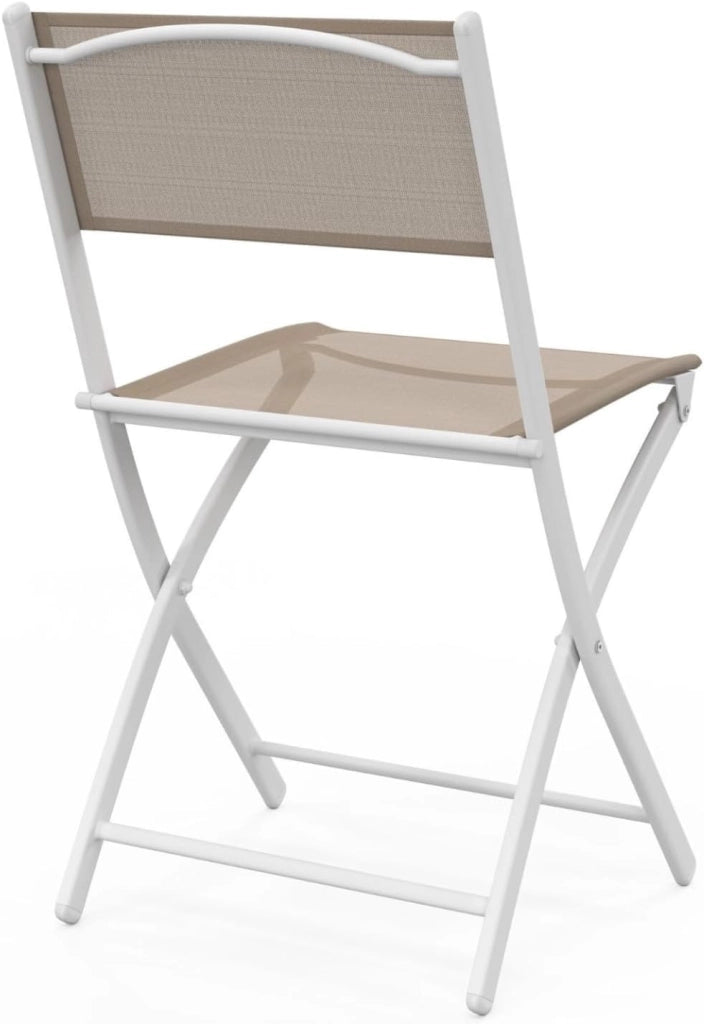 Set di 6 sedie da giardino pieghevoli Bastia metallo e textilene bianco e beige