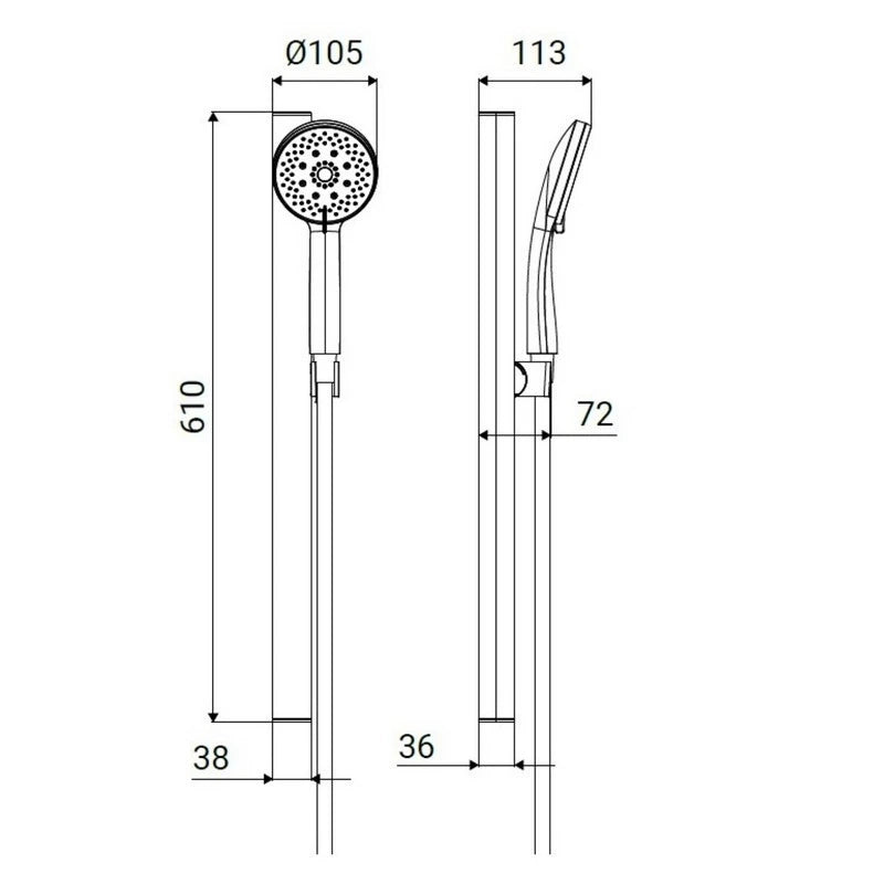 Saliscendi doccia 5 getti flex 150 cm PVC anti torsione silver - serie Porto