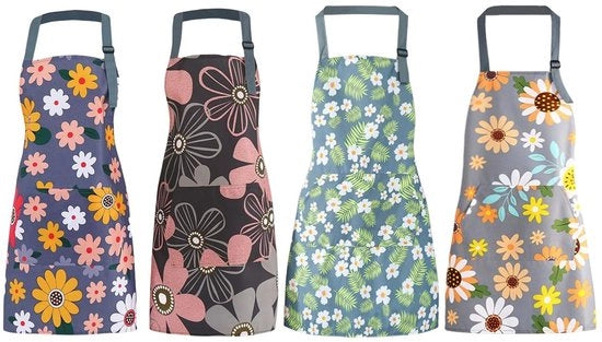 Bloemenschorti 4 pezzi - Impermeabile - Oleofobico - Flessibile - Con tasche - Di alta qualità lino di cotone - Schorto da cucina