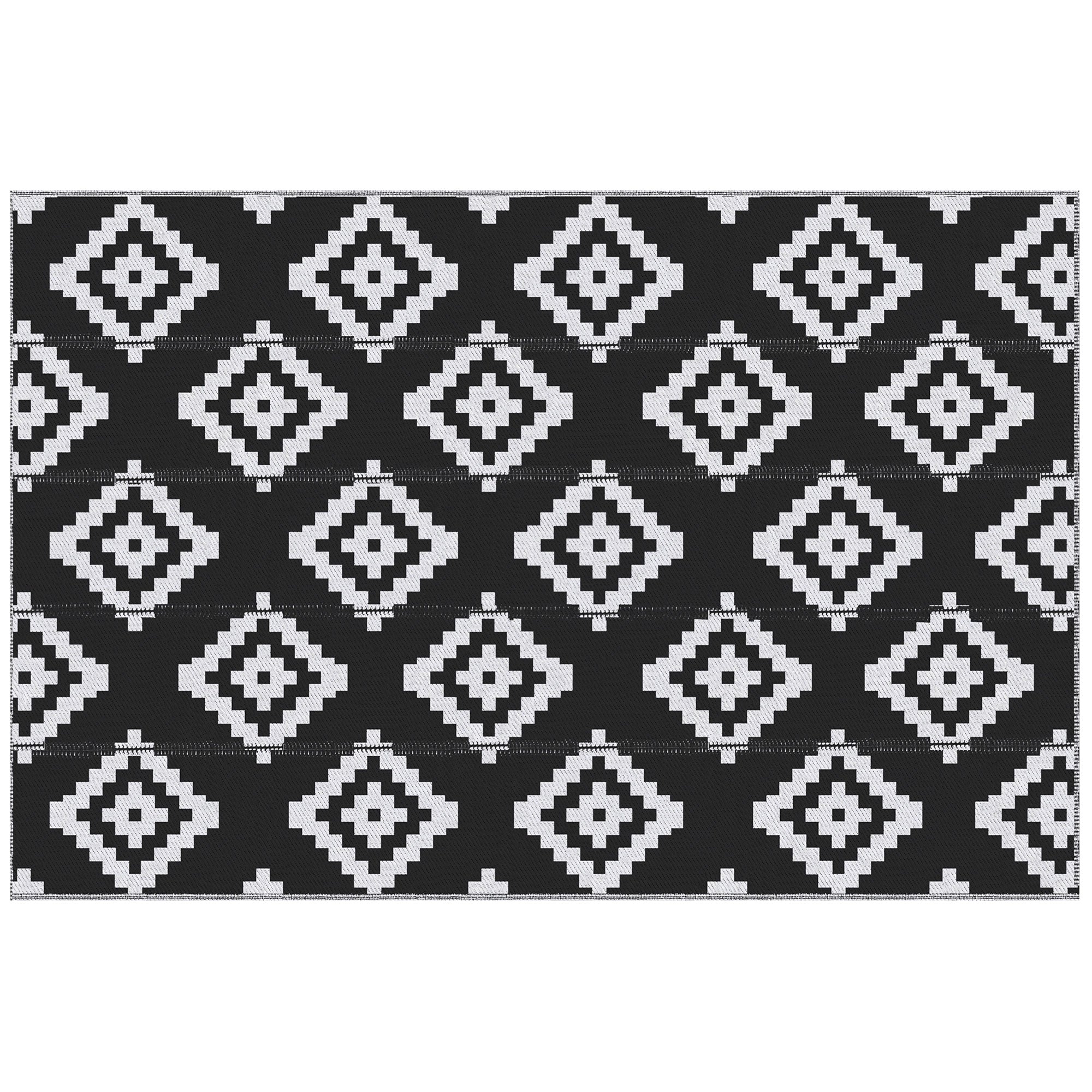 Tappeto da Esterno Reversibile 182x274 cm con Fantasia Geometrica Nero e Bianco