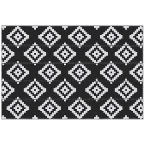 Tappeto da Esterno Reversibile 182x274 cm con Fantasia Geometrica Nero e Bianco