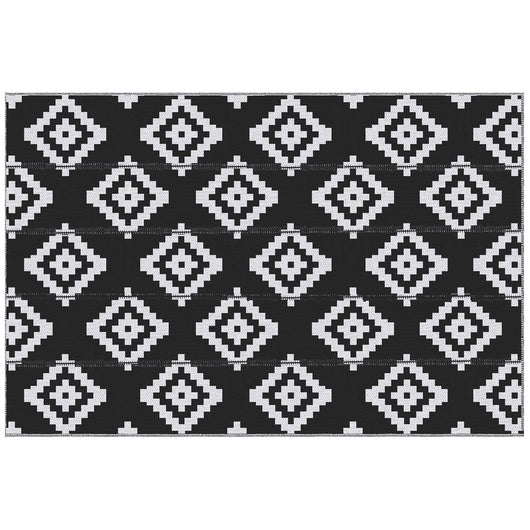 Tappeto da Esterno Reversibile 182x274 cm con Fantasia Geometrica Nero e Bianco
