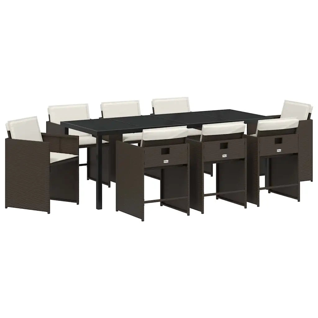Set da Pranzo per Giardino 9 pcs Marrone polyrattan 3380700