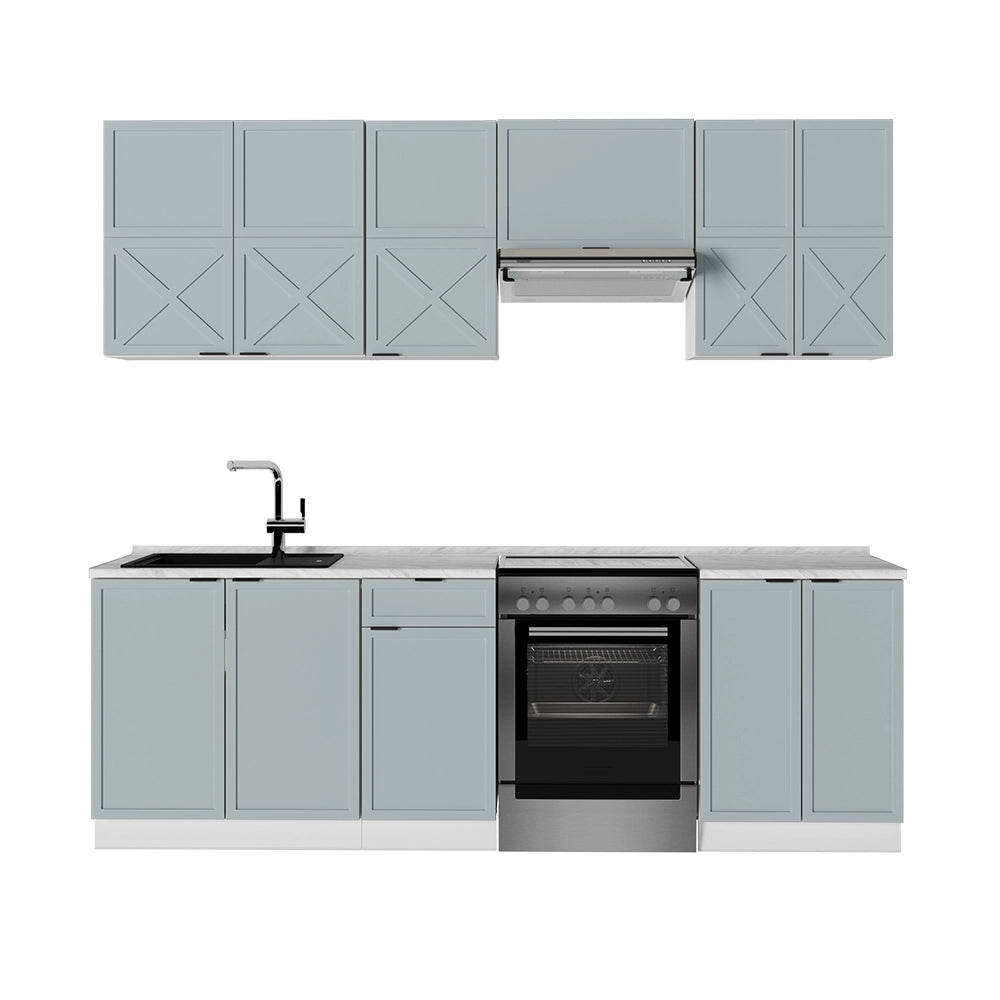 Cucina componibile Fame-Line Blu-grigio chiaro/Bianco 240 cm, PL Marmo Vicco