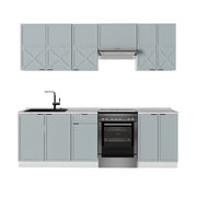 Cucina componibile Fame-Line Blu-grigio chiaro/Bianco 240 cm, PL Marmo Vicco