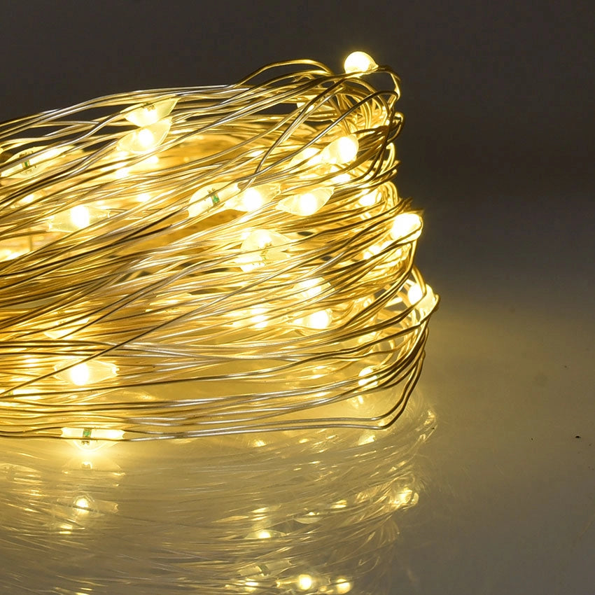 CATENA LUMINOSA RICARICA SOLARE 10 METRI CON 100 MICRO LED GIALLI - CAVO FLESSIBILE PER DECORAZIONI NATALIZIE GIARDINI E INTERNI