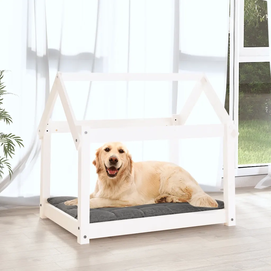Cuccia per Cani Bianca 81x60x70 cm in Legno Massello di Pino