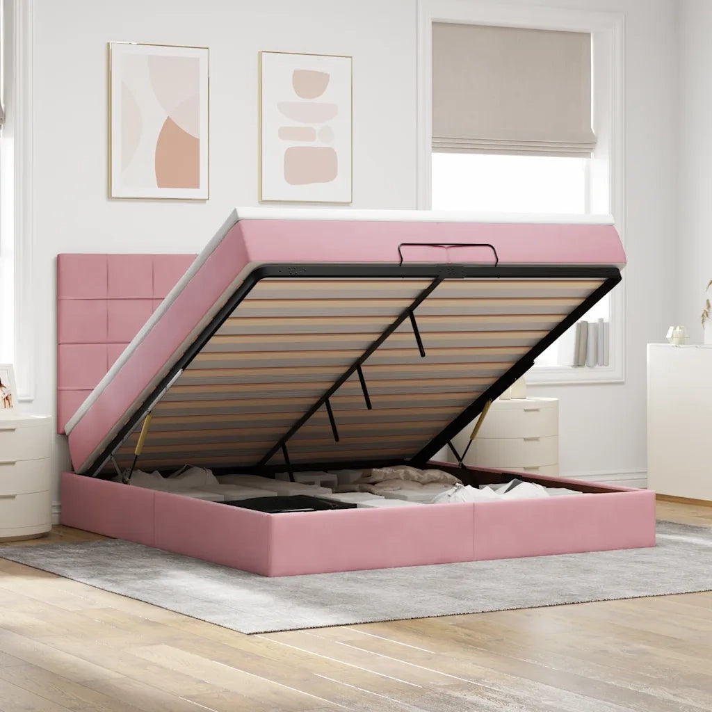Struttura Letto Pouf con Materassi Rosa 200x200 cm Velluto 3313498