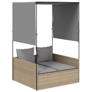 Lettino Prendisole | Sdraio da giardino | Lettino da sole con Tetto e Tende Beige in Polyrattan