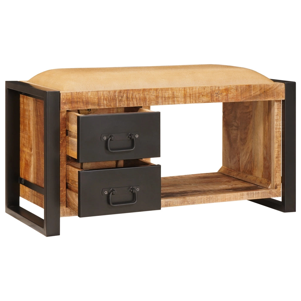 Panchina da Stoccaggio con Canvas 80x35x40 cm Legno Massello di Mango Grezzo