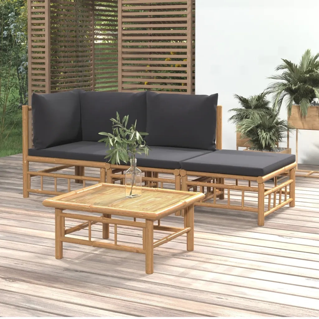 Set Salotto da Giardino 4pz | Set di Mobili da Esterno con Cuscini Grigio Scuro Bamb¨´