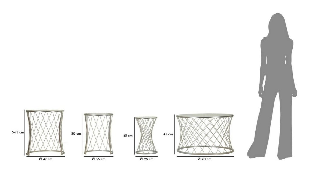 Set di 4 tavolini da salotto Cabiaglio, Tavolo basso da caffè, Portariviste per divano, Ripiano da soggiorno, 70x70 h55 cm, Argento