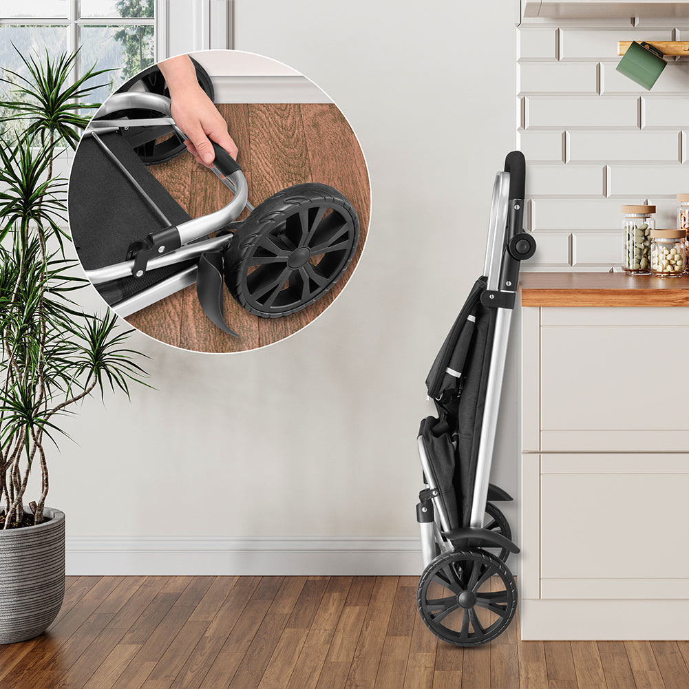 Carrello Spesa Pieghevole 56L Nero Borsa Termica Trolley Portaspesa con Tracolla