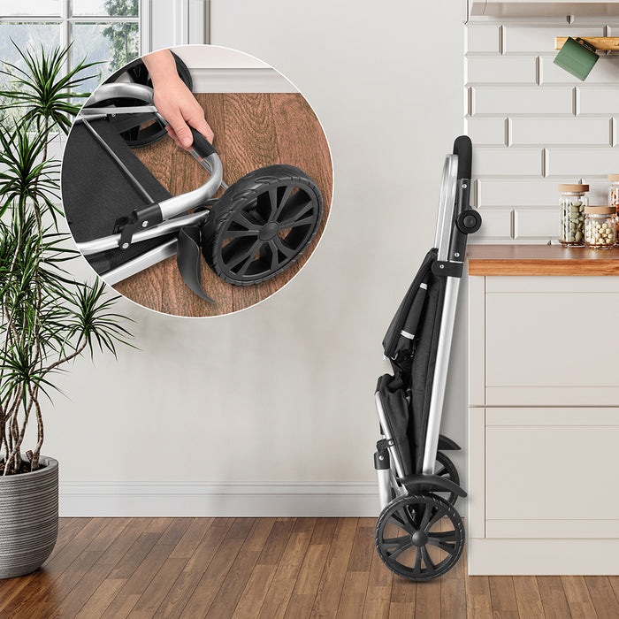 Carrello Spesa Pieghevole 56L Nero Borsa Termica Trolley Portaspesa con Tracolla