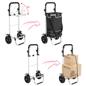 Carrello Spesa Pieghevole 56L Nero Borsa Termica Trolley Portaspesa con Tracolla