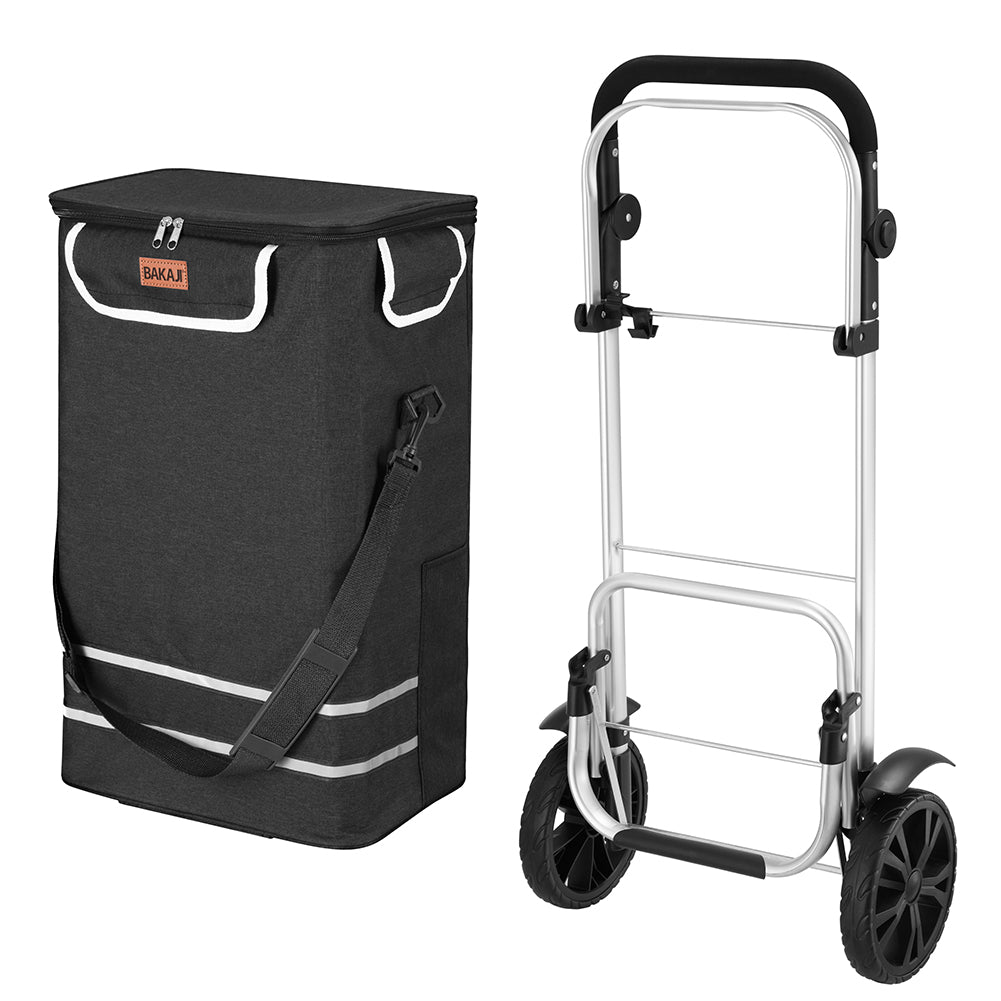 Carrello Spesa Pieghevole 56L Nero Borsa Termica Trolley Portaspesa con Tracolla