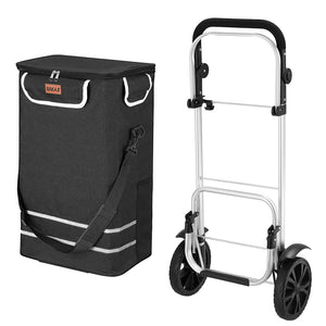 Carrello Spesa Pieghevole 56L Nero Borsa Termica Trolley Portaspesa con Tracolla