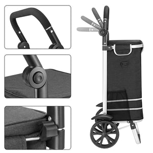Carrello Spesa Pieghevole 56L Nero Borsa Termica Trolley Portaspesa con Tracolla