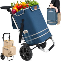 Carrello Spesa Pieghevole 56L Blu Borsa Termica Trolley Portaspesa con Tracolla