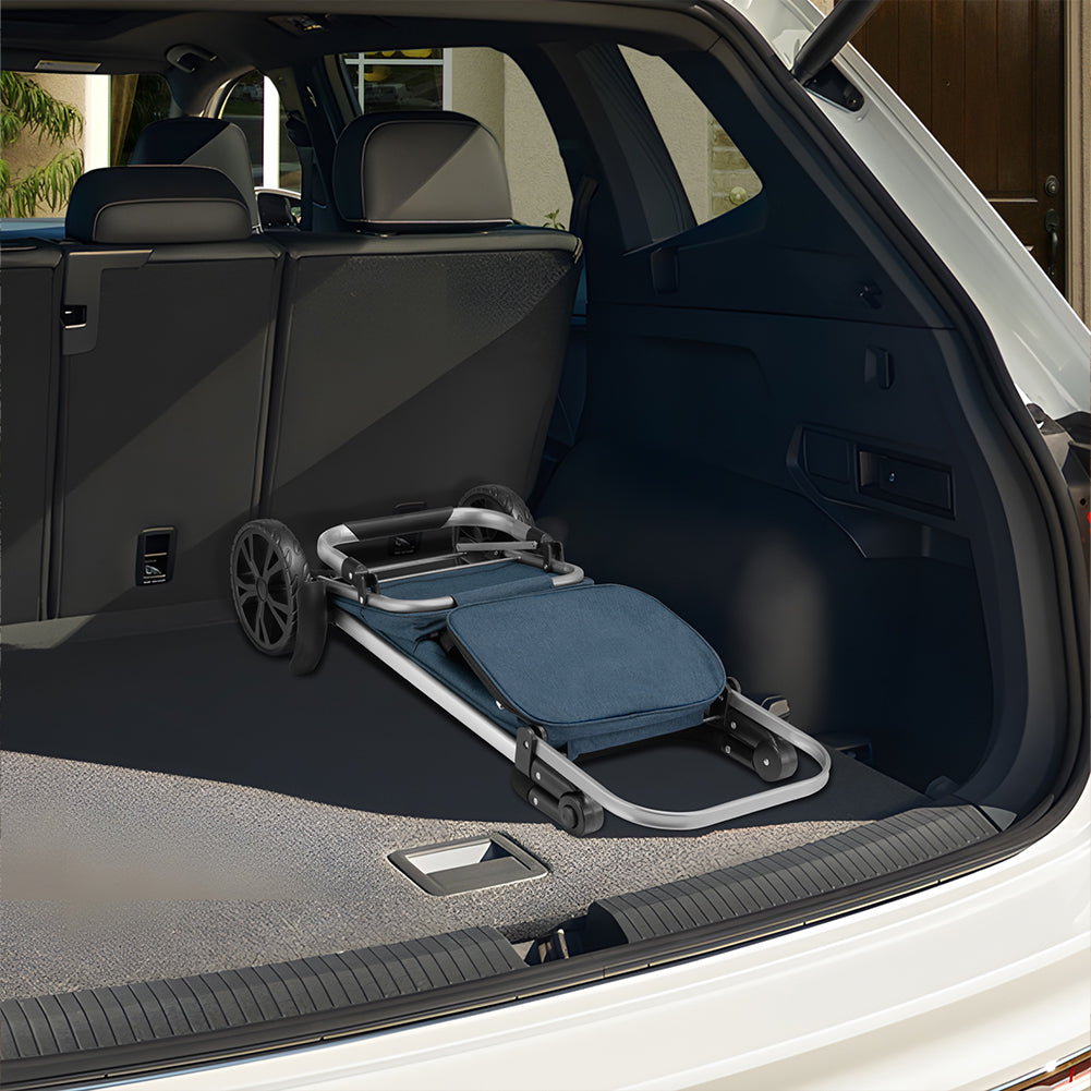 Carrello Spesa Pieghevole 56L Blu Borsa Termica Trolley Portaspesa con Tracolla