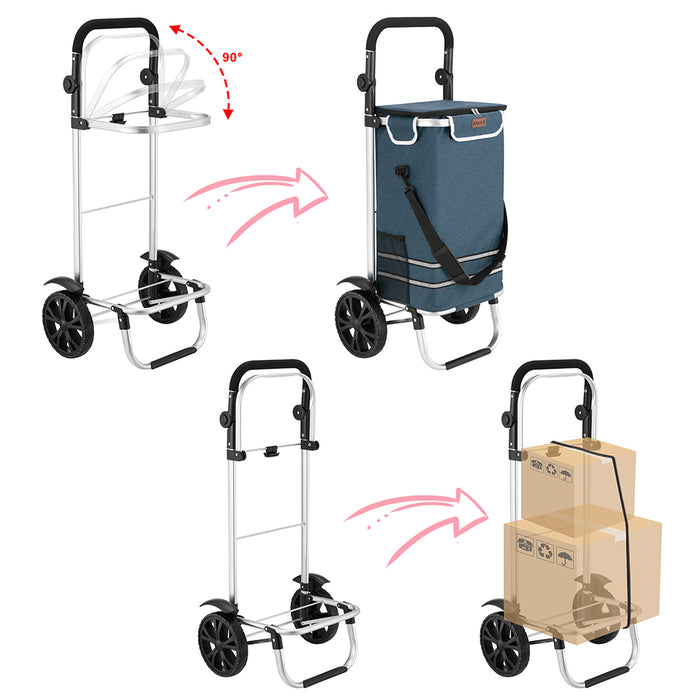 Carrello Spesa Pieghevole 56L Blu Borsa Termica Trolley Portaspesa con Tracolla