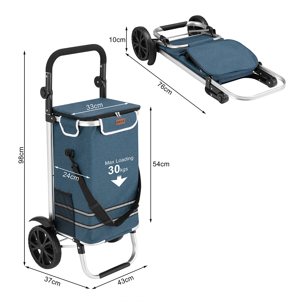 Carrello Spesa Pieghevole 56L Blu Borsa Termica Trolley Portaspesa con Tracolla