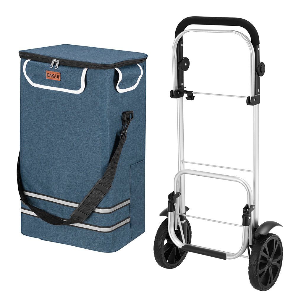 Carrello Spesa Pieghevole 56L Blu Borsa Termica Trolley Portaspesa con Tracolla