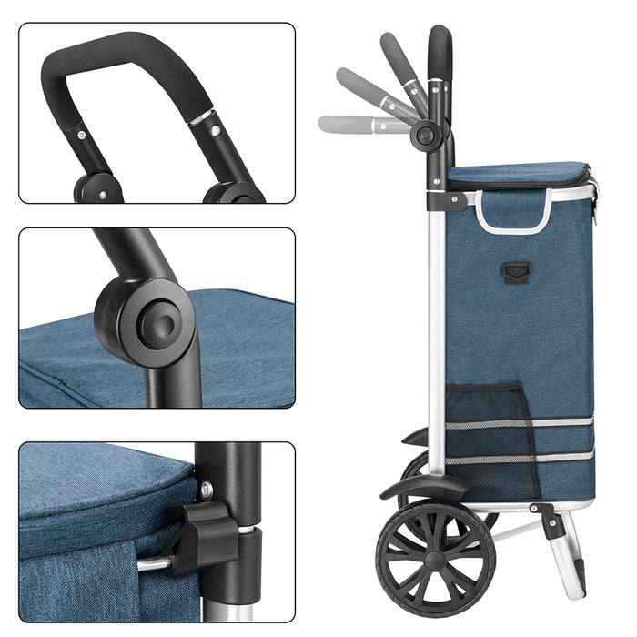 Carrello Spesa Pieghevole 56L Blu Borsa Termica Trolley Portaspesa con Tracolla