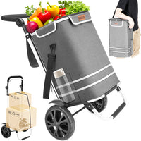 Carrello Spesa Pieghevole 56L Grigio Borsa Termica Trolley Portaspesa e Tracolla