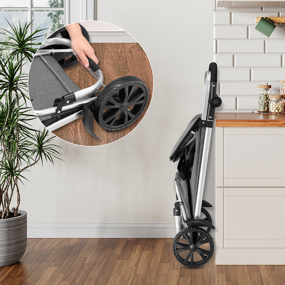 Carrello Spesa Pieghevole 56L Grigio Borsa Termica Trolley Portaspesa e Tracolla