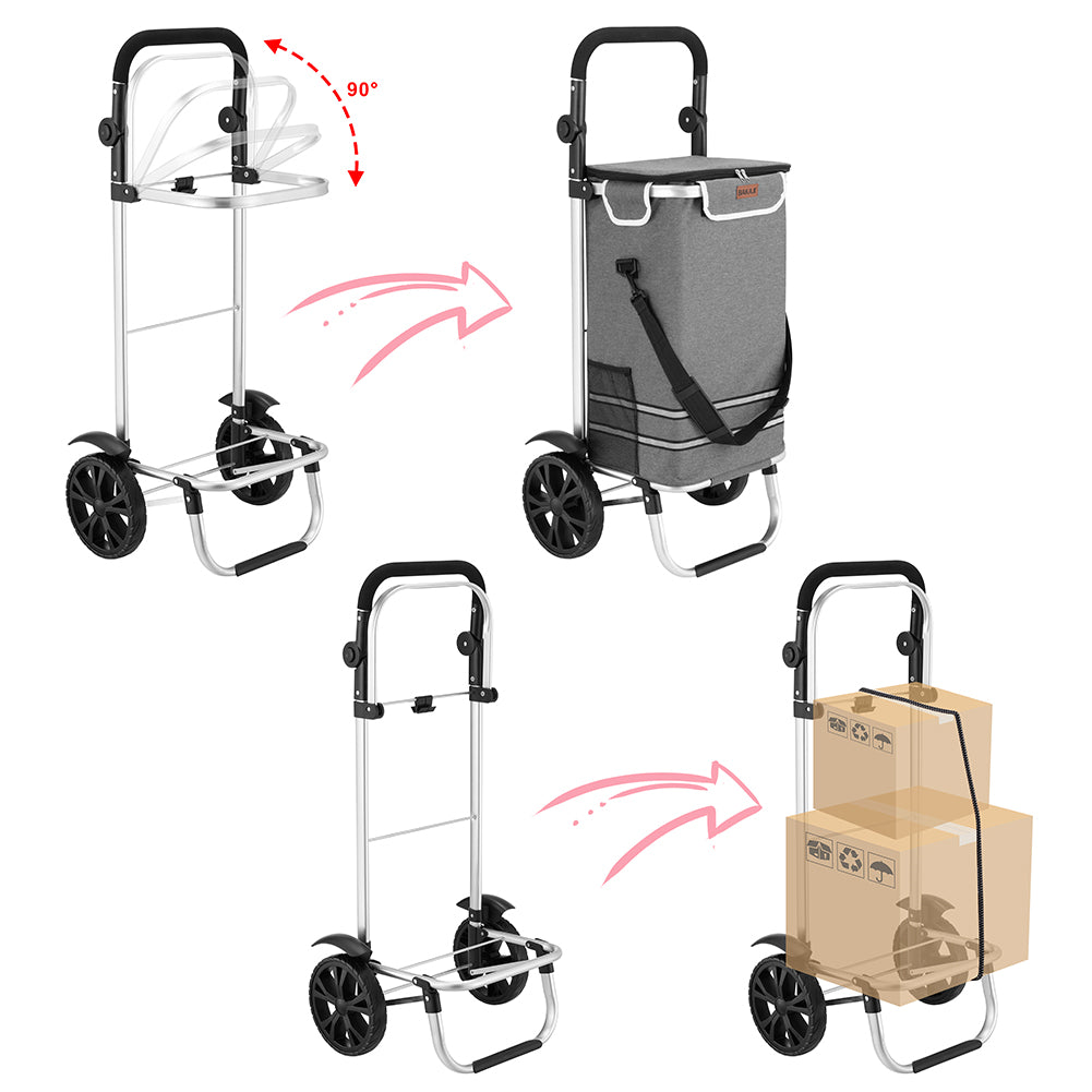 Carrello Spesa Pieghevole 56L Grigio Borsa Termica Trolley Portaspesa e Tracolla