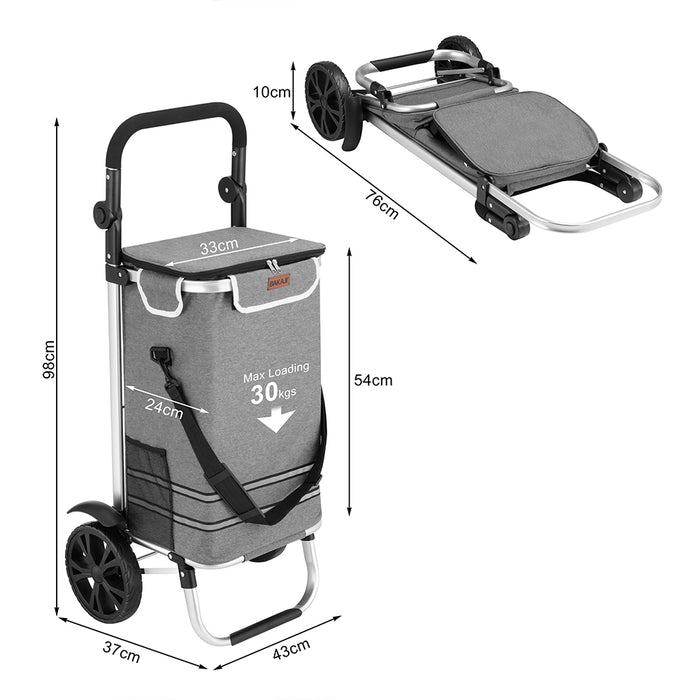 Carrello Spesa Pieghevole 56L Grigio Borsa Termica Trolley Portaspesa e Tracolla
