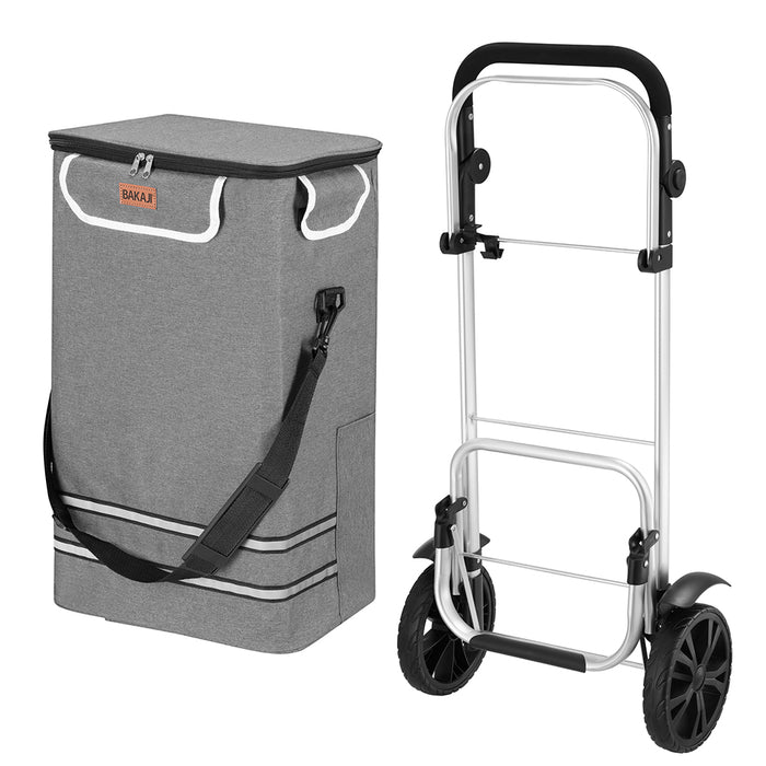Carrello Spesa Pieghevole 56L Grigio Borsa Termica Trolley Portaspesa e Tracolla