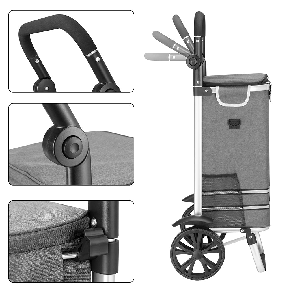 Carrello Spesa Pieghevole 56L Grigio Borsa Termica Trolley Portaspesa e Tracolla