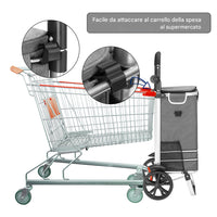 Carrello Spesa Pieghevole 56L Grigio Borsa Termica Trolley Portaspesa e Tracolla