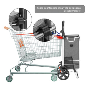 Carrello Spesa Pieghevole 56L Grigio Borsa Termica Trolley Portaspesa e Tracolla