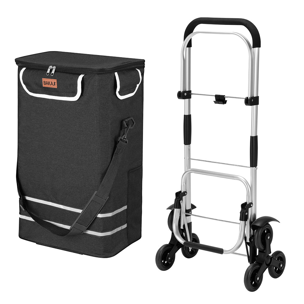 Carrello Spesa Montascale 56L Nero Borsa Termica Trolley Portaspesa con Tracolla