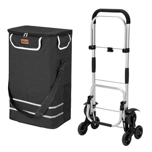 Carrello Spesa Montascale 56L Nero Borsa Termica Trolley Portaspesa con Tracolla