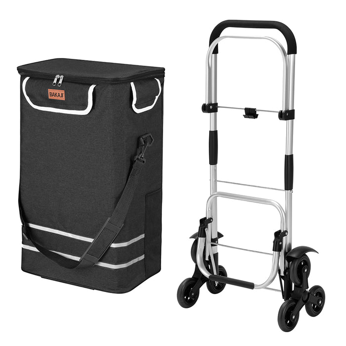 Carrello Spesa Montascale 56L Nero Borsa Termica Trolley Portaspesa con Tracolla