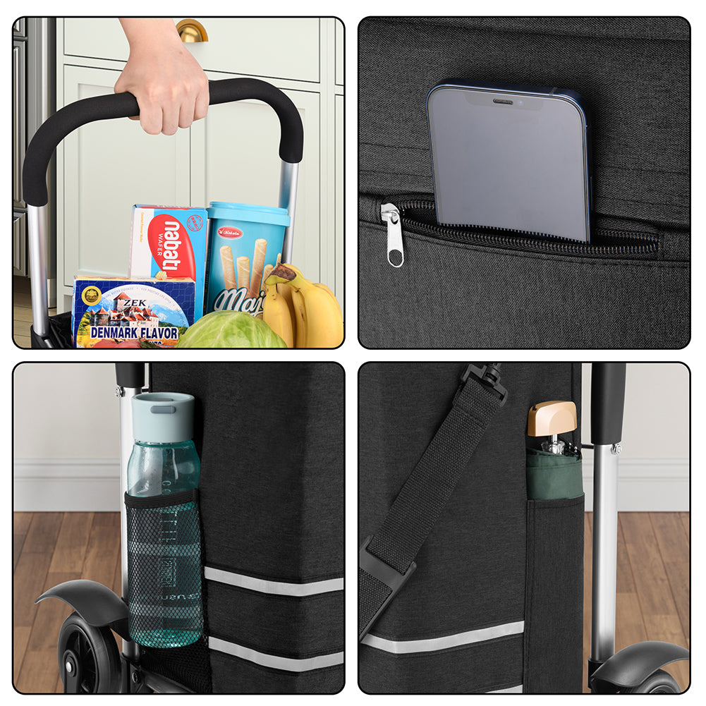 Carrello Spesa Montascale 56L Nero Borsa Termica Trolley Portaspesa con Tracolla