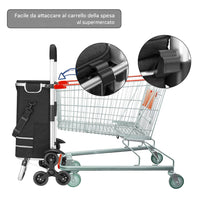 Carrello Spesa Montascale 56L Nero Borsa Termica Trolley Portaspesa con Tracolla